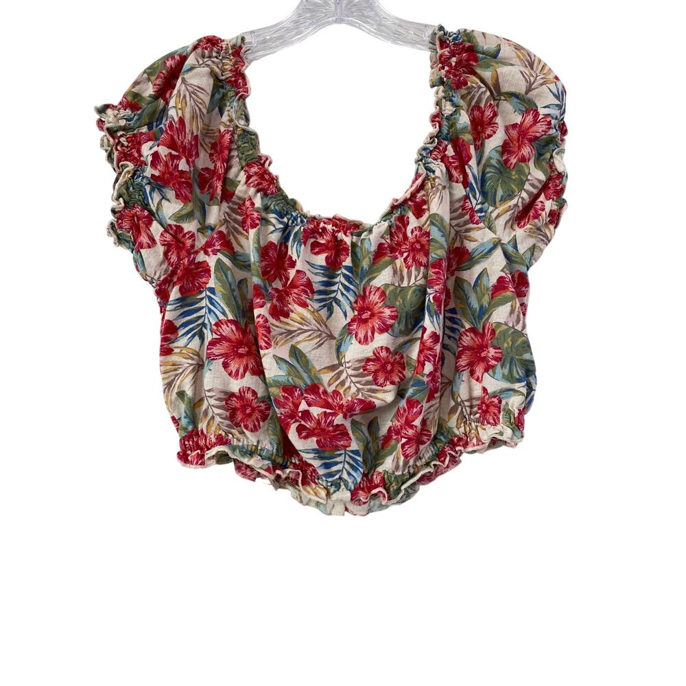 American Eagle Cotton Linen Floral‎ Cropped Off the Shoulder Floral Top Size M - Picture 4 of 9